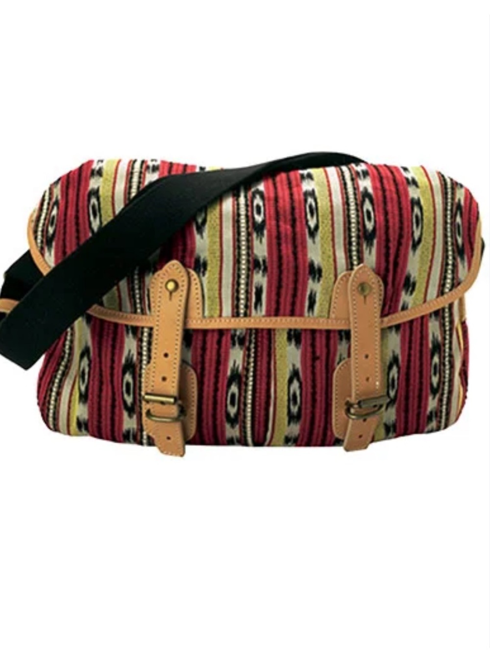 Carven southwestern leather trimmed Woven Crossbody Tan Trim adjusting strap